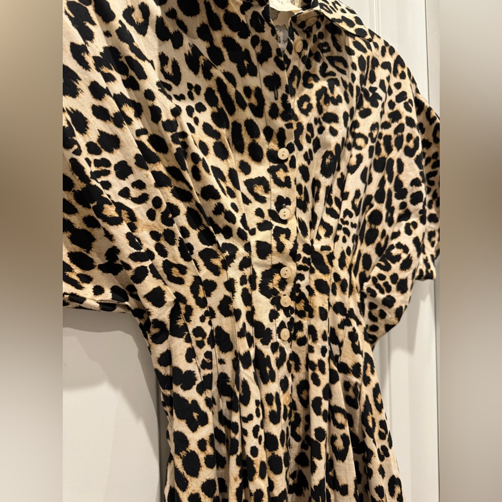 Anthropologie leopard dress Tobie Button-Front Pleated Shirt Dress Exquise xxs - Picture 6 of 9